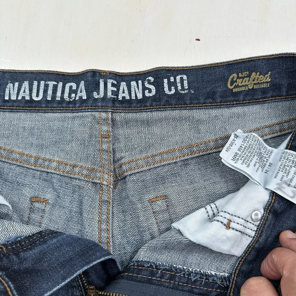 Y2K Nautica Relaxed Fit Jeans Men 34x34 Loose‎ Blue Dark Wash Skater 100% Cotton